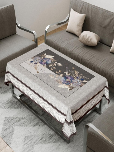 Cloth Fusion Black & Yellow Floral Printed Anti-Slip 4-Seater Velvet Table Cover