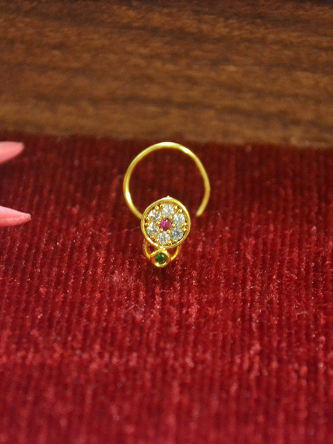 SHREEVARAM Rhodium-Plated Cubic Zirconia Ring Nosepin