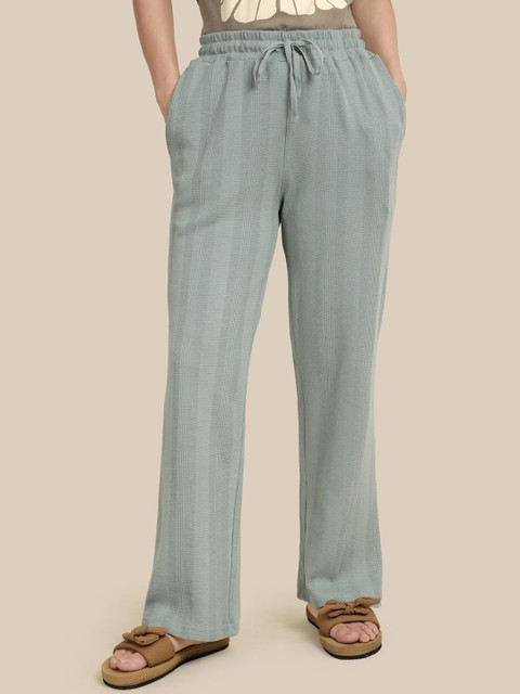 TWIN BIRDS Women Green Smoke Textured Cotton Night Pant