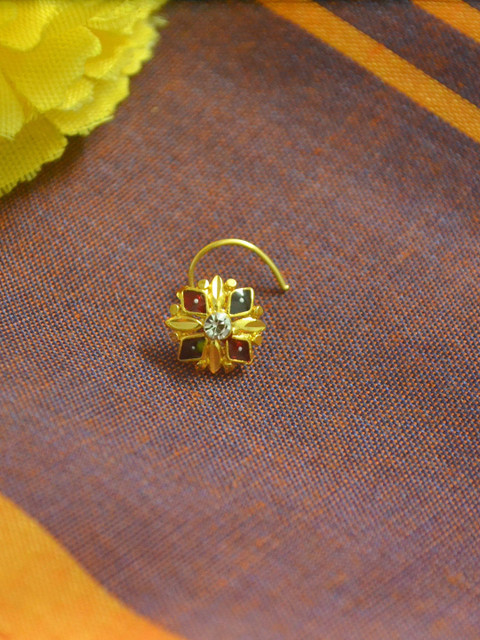 SHREEVARAM Gold-Plated Cubic Zirconia Ring Nosepin