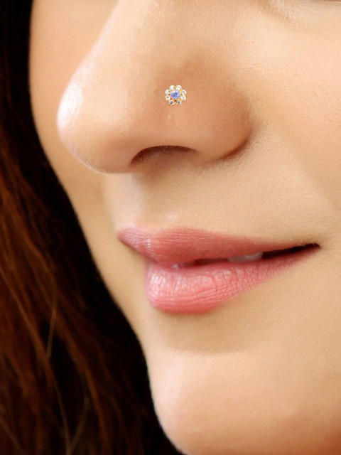 SHREEVARAM Gold-Plated Cubic Zirconia Ring Nosepin