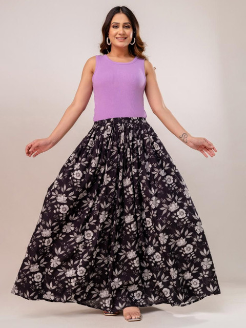 SUNEKH Flower Printed Flared Maxi Skirt