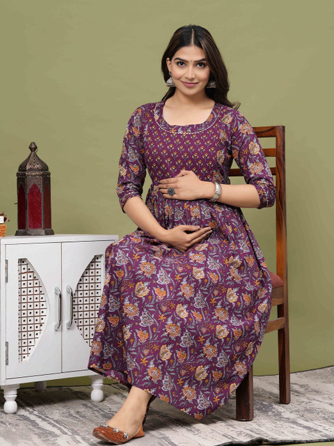 CORSICA Floral Printed Maternity Fit & Flare Midi Dress