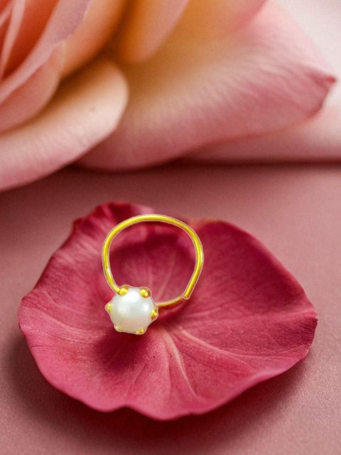 SHREEVARAM Rhodium-Plated Pearls Studded Ring Nosepin