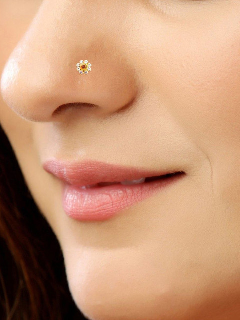 SHREEVARAM Gold-Plated Cubic Zirconia Ring Nosepin