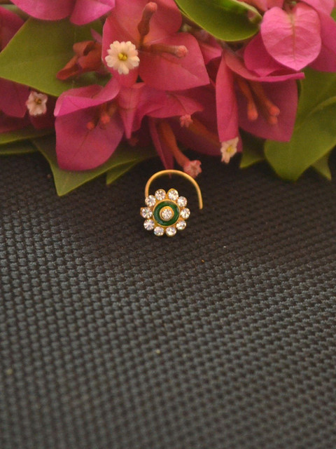 SHREEVARAM Gold-Plated Cubic Zirconia Ring Nosepin