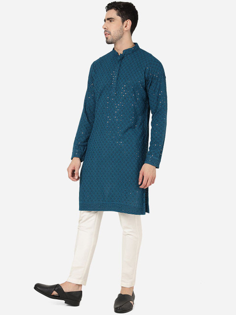 ADHIRAJAN Men Embellished Printed Festive Cotton Straight Kurtas - Image 4