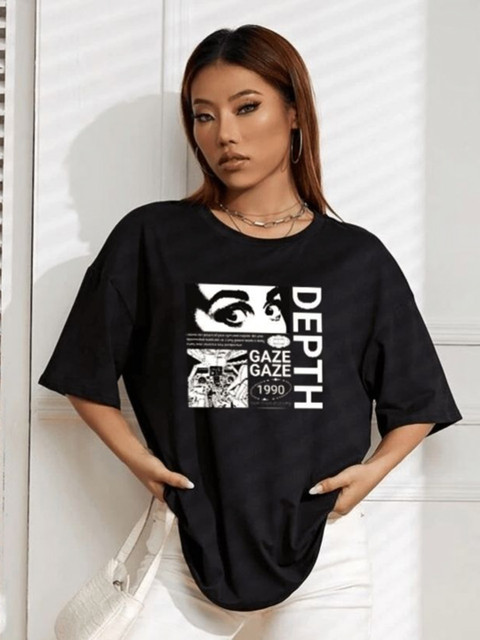 SZN Women Printed Drop-Shoulder Sleeves Cotton T-shirt