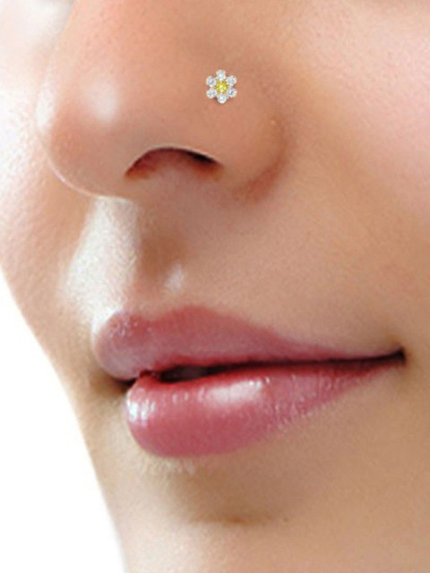 SHREEVARAM Gold-Plated Cubic Zirconia Ring Nosepin