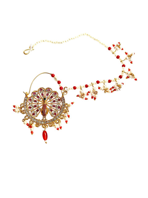 NIKYANKA Gold-Plated Artificial Stones And Beads Chained Nosepin