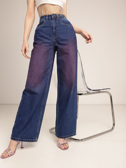 glitchez Women Baggy Wide Leg High-Rise Light Fade Jeans