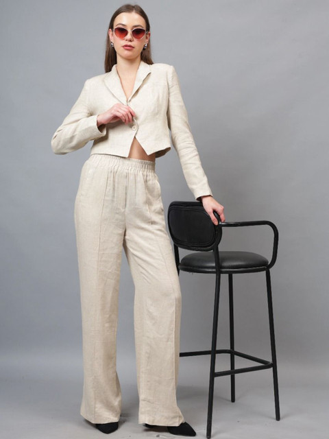 Fashion Gaiia Notched Lapel Collar Single-Breasted Crop-Blazer