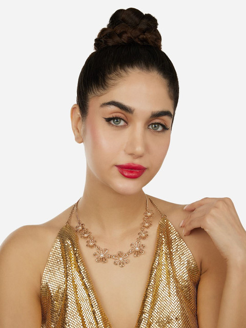 Zaveri Pearls Set of 2 Stone Studded & Beaded Flowers & Butterflies Necklaces - Image 5