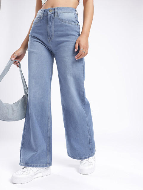 glitchez Women Wide Leg Light Fade Jeans