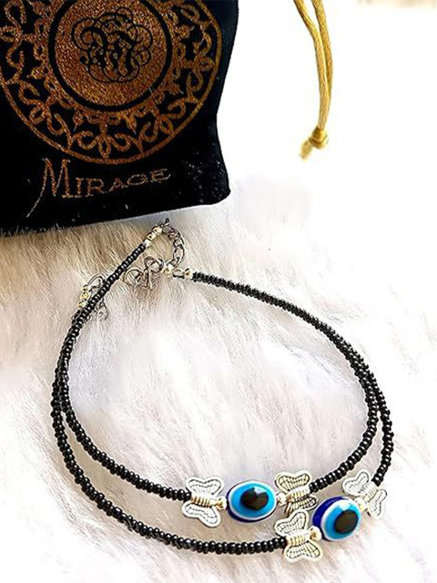 QNAM Set Of 2 Silver-Plated Artificial Beads Anklet