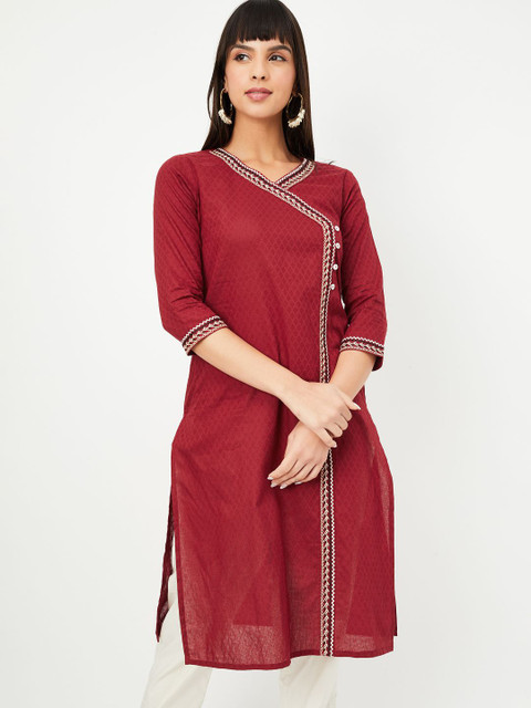 max Women Geometric Embroidered V-Neck Angrakha Kurta