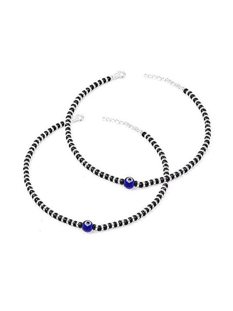 QNAM Set Of 2 Silver-Plated Artificial Beads Anklet - Image 2
