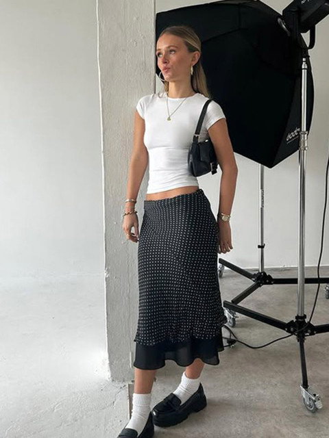 StyleCast x Revolte Printed A-Line Midi Skirt