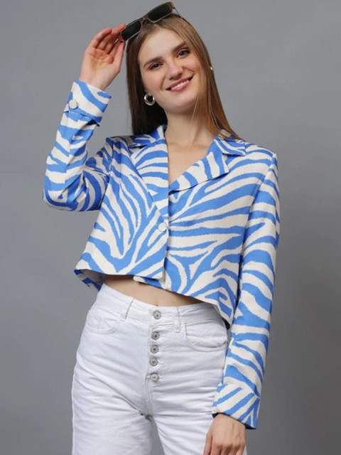 Fashion Satin Tiger Printed Cropped Single Breasted Blazer