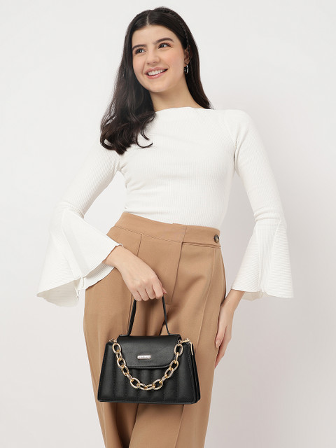 Fastrack Women Solid Quilted Structured Sling Bag with Golden Chain Accent