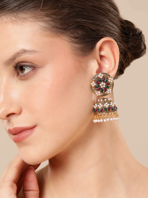 Anouk Gold Plated Pearl Studded Jhumkas Earrings