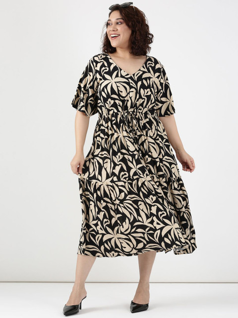 The Pink Moon Party Edit Women Plus Size Floral Printed Tiered Fit & Flare Maxi Dress