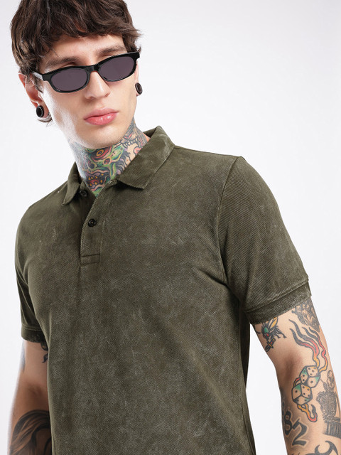 glitchez Washed Effect Polo Collar T-shirt