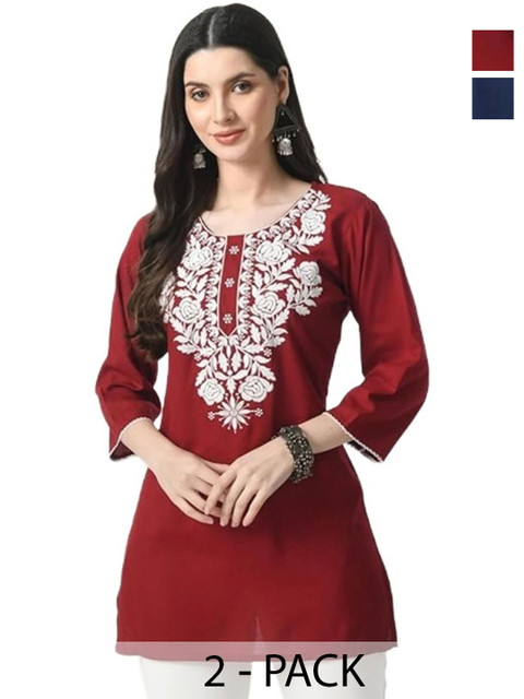 Aura Glam Pack Of 2 Embroidered Chikankari Kurti