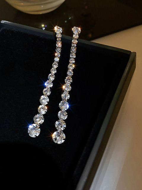 Anouk Gold-Plated American Diamond Studded Korean Geometric Shaped Drop Earrings