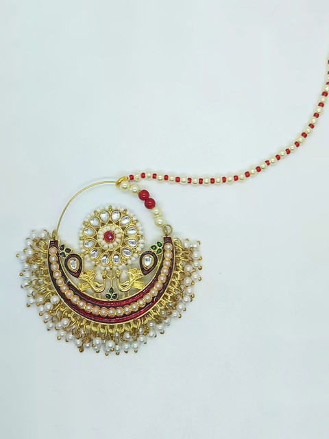 NIKYANKA Gold-Plated Cubic Zirconia Studded Chained Nosepin