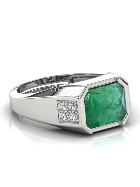 RRVGEM 8.25 Ratti Silver Plated Emerald Adjustable Finger Ring