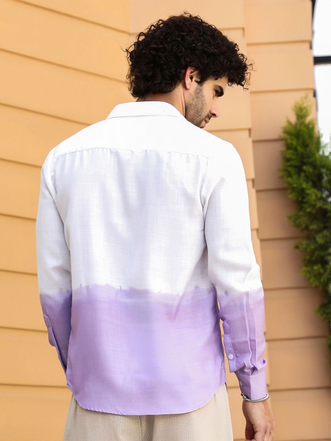 Campus Sutra Ombre Printed Spread Collar Long Sleeves Linen Comfort Shirt - Image 4