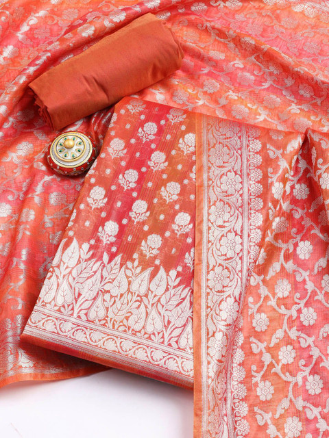 Meena Bazaar Floral Woven Design Art Silk Unstitched Dress Material