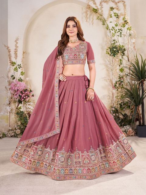 SHOPGARB Embroidered Semi-Stitched Lehenga & Unstitched Blouse With Dupatta