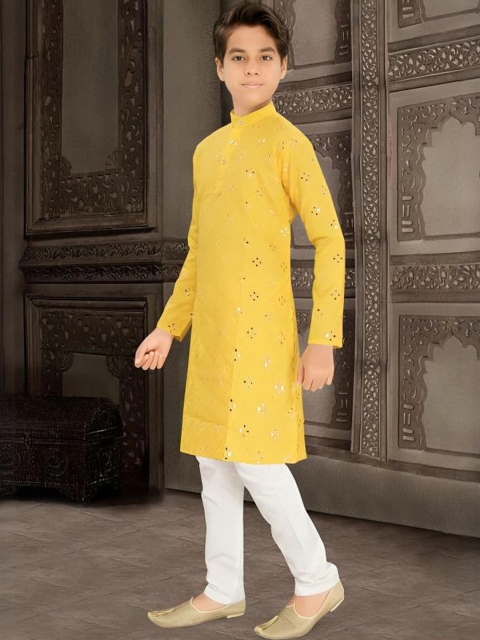 Go Berry Boys Geometric Embroidered Mirror Work Kurta - Image 3
