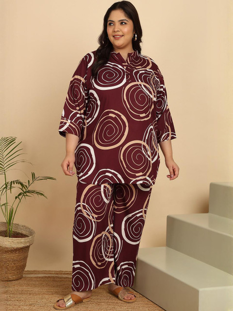 KALINI Plus Size Floral Printed Pure Cotton Top With Palazzos