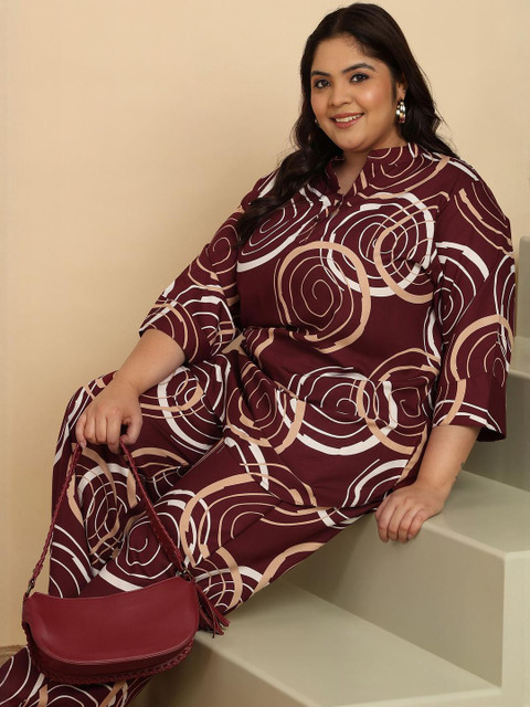 KALINI Plus Size Floral Printed Pure Cotton Top With Palazzos - Image 3