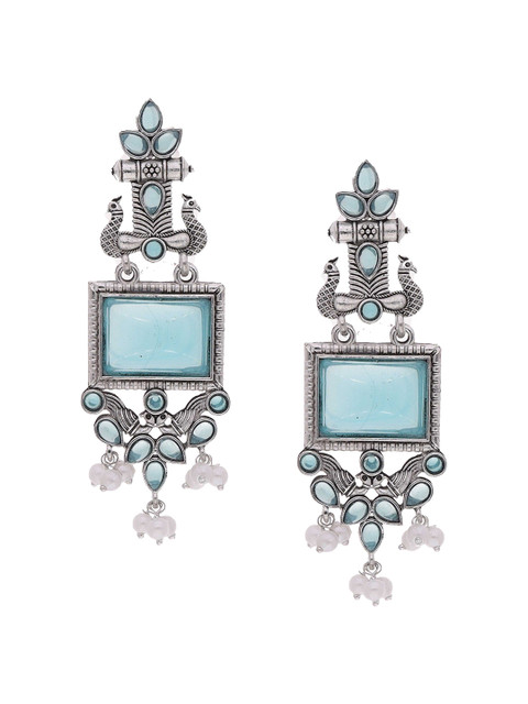 Anouk Silver-Plated Artificial Stones Studded And Beaded Contemporary Drop Earrings - Image 2