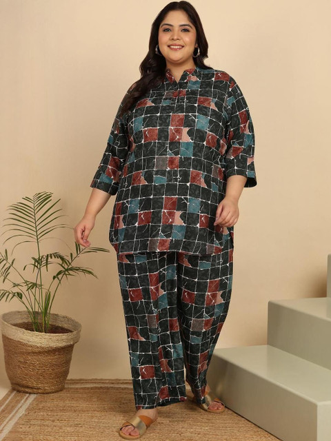 KALINI Plus Size Floral Printed Pure Cotton Top With Palazzos