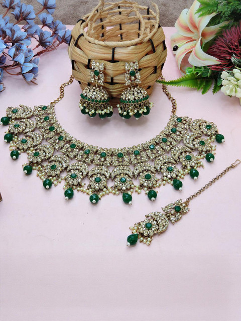 VATSALYA creation Alloy Gold- plated Green Jewellery Set
