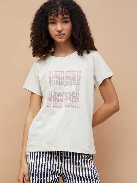 Ginger by Lifestyle Typography Printed Round Neck Pure Cotton Regular Fit Casual T-shirt