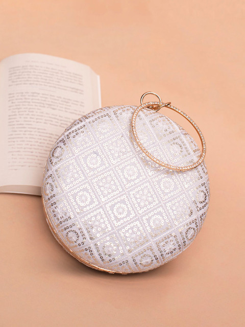 ARTKLIM Floral Embroidered Sequinned Round Shaped Box Clutch