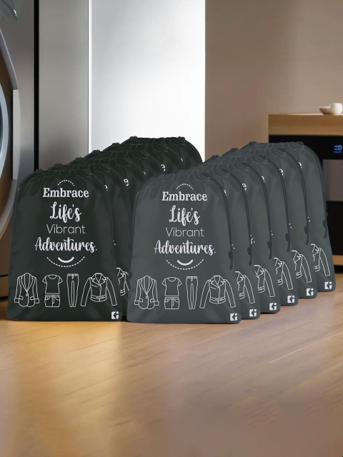 Kuber Industries Black & Grey 12 Pieces Printed Cloth Storage Bags Organisers