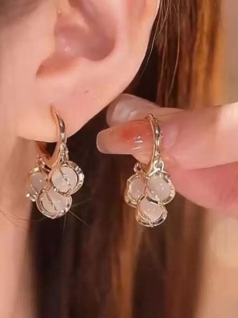 Anouk Gold-Plated Crystals Stones Studded Contemporary Drop Earrings