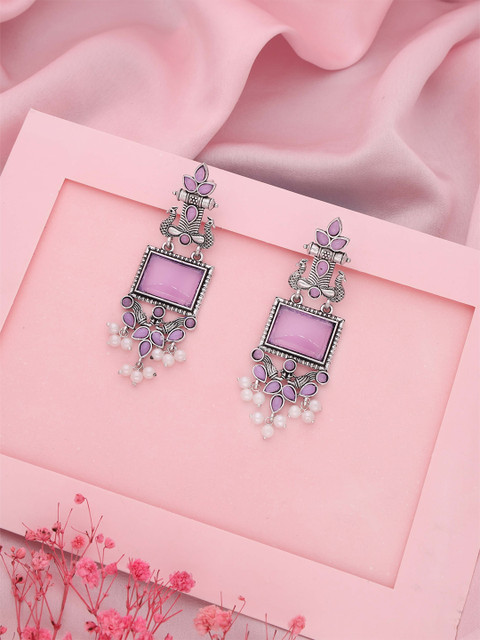 Anouk Artificial Stones Studded And Beaded Contemporary Drop Earrings