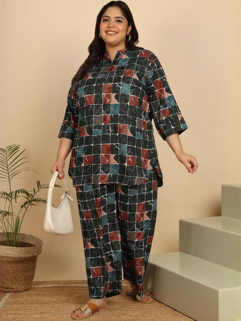 KALINI Plus Size Floral Printed Pure Cotton Top With Palazzos - Image 7