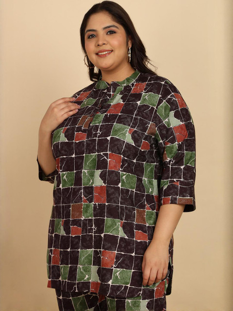 KALINI Plus Size Floral Printed Pure Cotton Top With Palazzos - Image 2