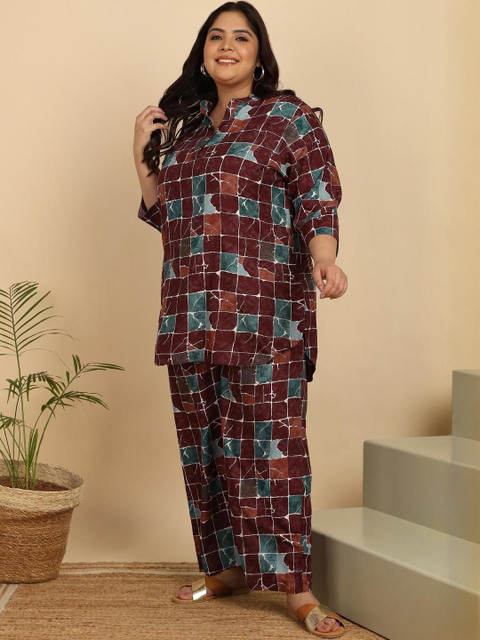 KALINI Plus Size Floral Printed Pure Cotton Top With Palazzos - Image 5