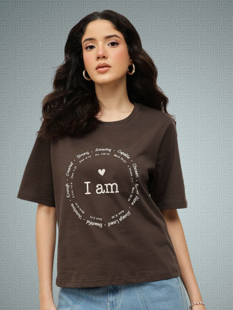 Espresso Typography Printed Pure Cotton Relaxed Fit T-shirt