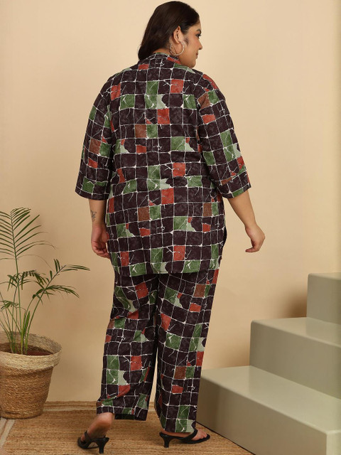 KALINI Plus Size Floral Printed Pure Cotton Top With Palazzos - Image 5